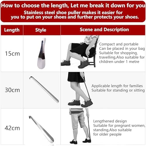 laeeyin Shoe Horn Metal Small 15 cm Shoe Horn Small Short Stainless Steel Shoe Horn Very Stable with Hanging Hole Ergonomic Shape for Men, Women, Children, Seniors, Silver — view 3