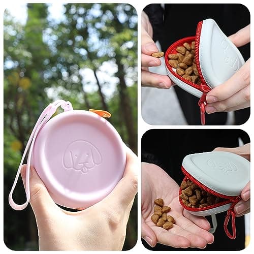 WALLFID Silicone Dog Treat Pouch Small Bag,with Pet Training Clicker,Walking Bag for Dog and Cat, Pocket Size, Easy to Clean, Odorless, Zipper Design,Moisture-proof,Travel Walking Bag (dark green) — view 5