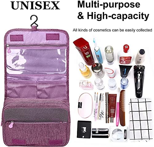 Acopton Portable Hanging Travel Toiletry Bag for Men and Womens Waterproof Bathrooom Shower Bag Multifunctional Cosmetic Makeup Organzier (Purple) — view 2
