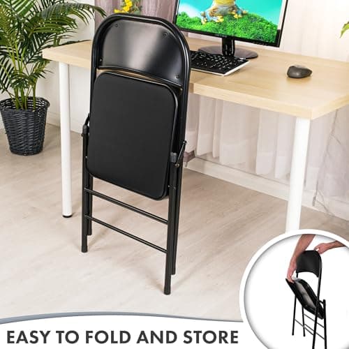 Nyxi Folding Chairs with Padded Paris Faux Leather Seats, Metal Frame, Foldable Chair Home Office Dinning, Multi-Purpose Indoor & Outdoor (Black Leather PVC, 1 X Chair) — view 5