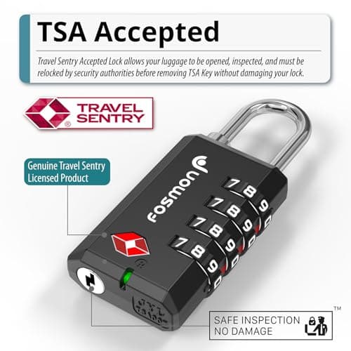Fosmon TSA Approved Luggage Locks (4 Pack), Resettable Multi-Use 4 Digit Combination Padlock 10,000+ Codes with Zinc Alloy Shackle, Ideal for Travel Bag, Suitcase, Locker, Backpack, Briefcase - Black — view 2