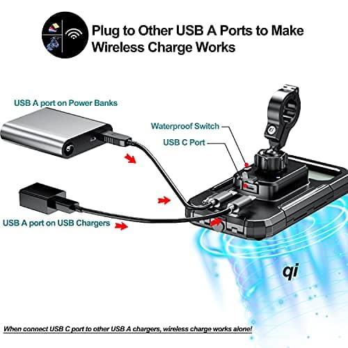 iMESTOU Waterproof IP67 Motorcycle Phone Mount Wireless/USB C Charger (L) — view 4