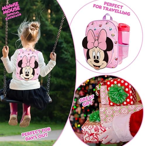 Disney Minnie Mouse Backpack Girls Rucksack for Toddlers Nursery Preschool Lightweight Daypack Travel Days Out Sleepovers (Pink Minnie 3D) — view 5