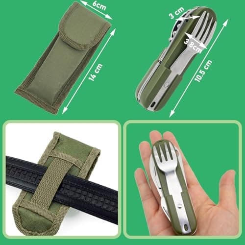 Folding Camping Cutlery Set, 8 in 1 Stainless Steel Portable Utensil Detachable Reusable Travel Cutlery Tableware with Pouch Case for Camping Hiking Fishing Picnic On The Go — view 6
