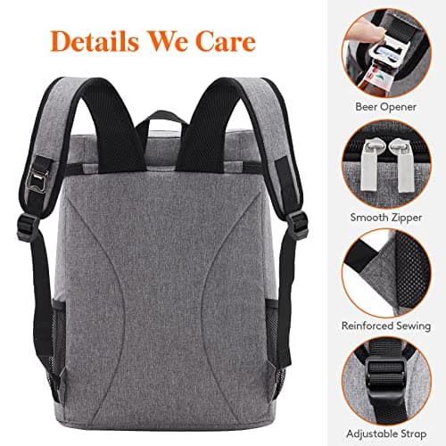 Lifewit 30 Cans Backpack Cooler Waterproof Insulated Soft Lunch Backpack Lightweight Leakproof Cooler Bag for Men Women Adults for Work Picnics Beach Camping Travel Outdoor Activities, Grey — view 5