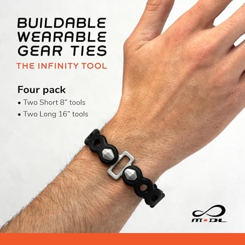 MODL Infinity Tool™ 2.0 Modular Straps (4-Pack) - Flexible Multi-Tool, Utility Bracelet, Gear Strap, Wearable Gadget for Outdoor Adventure, Survival, Camping, Travel, EDC, Two 8-inch & two 16-inch — view 2