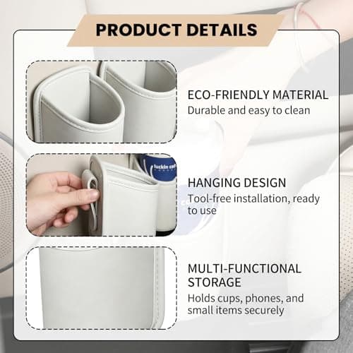 Hounyou 2Pcs Car Cup Holder, Leather Cup Holders for Cars, for Holding Phones, Snacks & Drinks (White) — view 3
