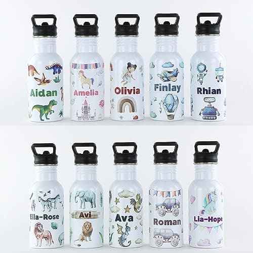cribstar Personalised Kids Water Bottle - Stainless Steel - BPA Free - Leak Proof - Perfect for School, Sports, Holidays, Travel or anywhere. (Safari 2) — view 5