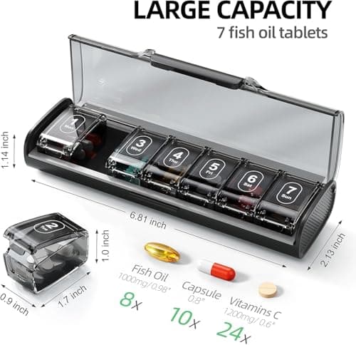 Glosen Weekly Pill Box 7 Day-Daily Pill Box Organiser with 1 Time a Day Dosing, BPA-Free Travel Pill Box, Tablet Organiser with Moisture-Proof Silicone Ring&Snap Lock for Vitamins,Supplments&Fish Oil — view 3
