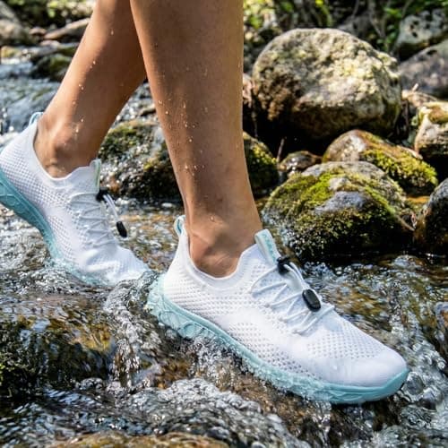 KOLILI Women's Stylish Water Shoes, Tennis Walking Shoes with Arch Support, Best for Water Sports, Travel & Walk, White/Sky Blue, 5.5 UK — view 2