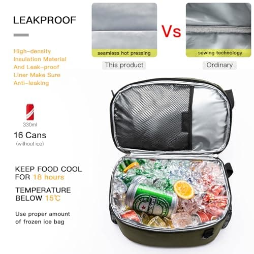 TUGUAN Insulated Cooler Backpack 28L Leakproof Cool Bag Rucksack Double Deck Bottom Thermal Compartment 16 Cans Picnic Backpack for Lunch, Beach, Camping, Green — view 3