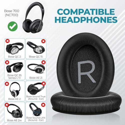 Replacement Ear Pads for Bose 700 Noise Cancelling Headphones (NC700) - Softer PU Leather, Luxurious Memory Foam, Added Thickness, Extra Durable Ear Cushions – Black — view 2