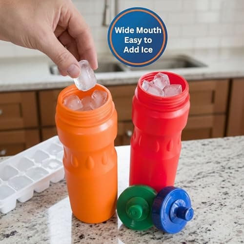 Jolly Brite 750ml Plastic Water Bottles 2 Pack for Cycling, School and Gym, Sports Cap Water Bottles with Push Pull Caps, BPA Free Leak Proof Bike Bottles (Red & Orange) — view 6
