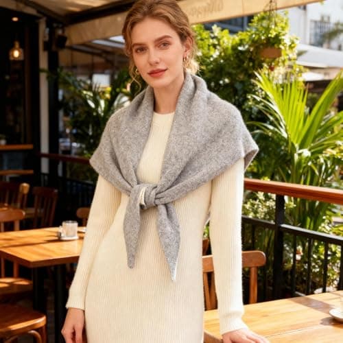 Zestivra Triangle Shawl-Warm Wool Scarf Durable Travel Accessory Cozy Winter Clothes | Wonderful Clothes for Travel, Birthday, Christmas, Autumn and Winter. , Light Grey, Consulte la descripción — view 4