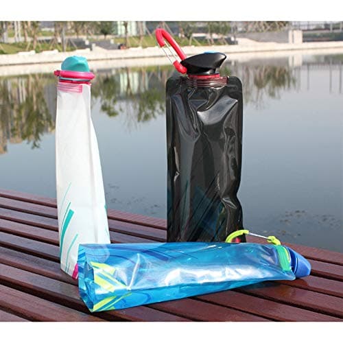 HMIEPRS 8PCS Collapsible Foldable Water Bottle, BPA Free Portable Reusable Water Bag with Carabiner for Outdoor Sports Hiking Adventure Travel Cycling Hiking (700ml, Blue, White, Red, Black) — view 6