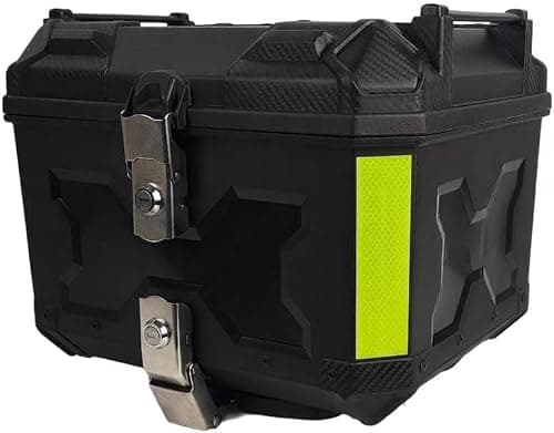Motorcycle Top Box 45L, Aluminium Alloy Waterproof Dustproof Motorbike Trunk Luggage Box with Security Lock & Backrest for Helmet Storage, Universal Top Case with Baseplate for Touring Travel, Black