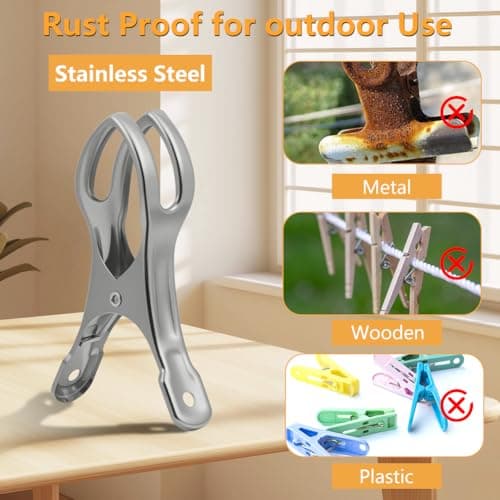 Alaoo 6 Pcs Beach Towel Clips, 11cm Large Stainless Steel Sunbed Towel Pegs Laundry Clip Towel Pegs for Sunbeds Sun Loungers, Blankets, Pool Chairs — view 4