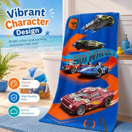 SRV Hub Hot Wheels Kids Cotton Towel – 140 x 70 cm Super Soft and Fast Drying Beach/Bath Towel – Car Racing Design for Boys – Lightweight, Travel-Friendly, Machine Washable — view 3