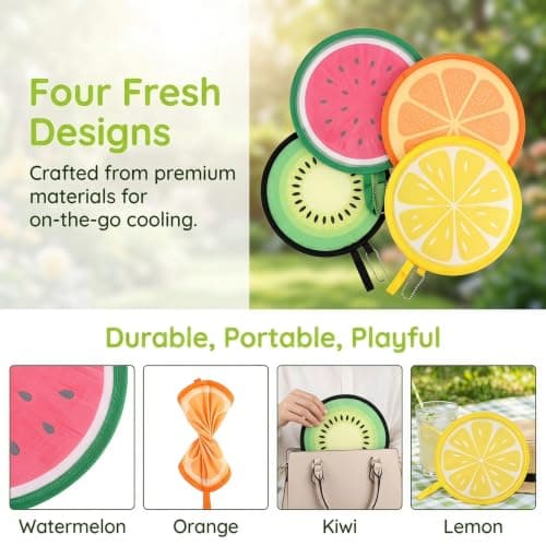 Meralo 4 Pcs Fruit Foldable Hand Fan, Portable Round Pop Up Folding Fans — view 3
