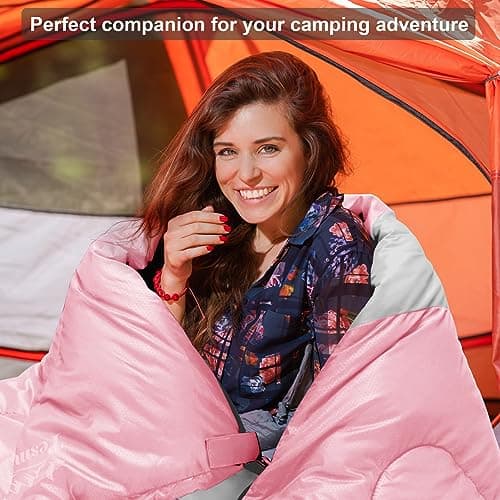 Tesmien Sleeping Bag for Adults & Kids 3-4 Season Warm Weather and Winter Lightweight, Waterproof for Teens, Men's Indoor & Outdoor Camping/Traveling/Hiking, Pink Grey — view 6