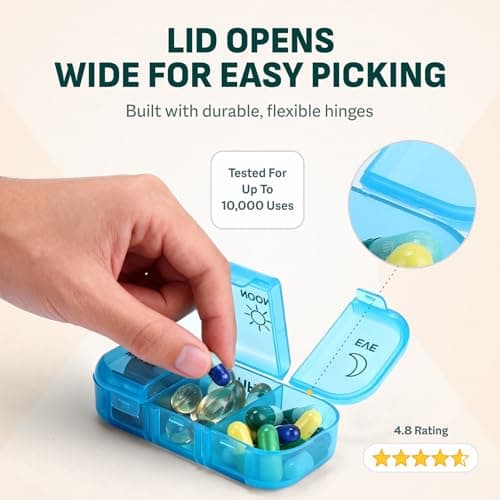 Weekly Pill Box Organiser - Easy to Open 7 Day 3 Times Travel Tablet Box - 7 Inner Pill Cases with Snap Shut Lids - Premium Quality Tablet Organiser for Vitamins & Supplements (Black) — view 3