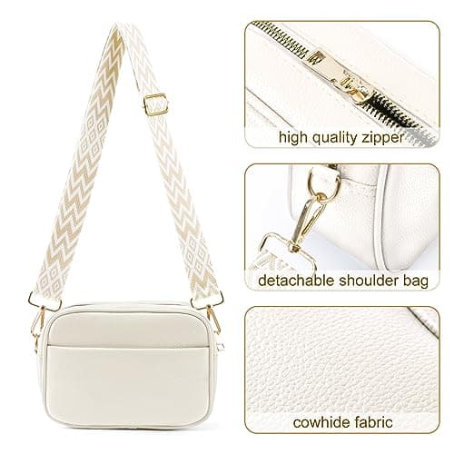 TIAASTAP Crossbody Bags for Women - Leather Handbags & Shoulder Bags Ladies Camera Cross Body Bag with Adjustable Wide Strap and Chain for Travel Shopping Work (White) — view 5