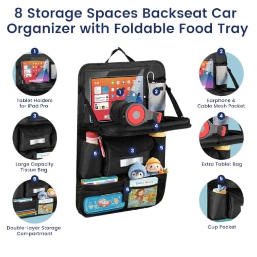 MoKo Car Organizer Back Seat, 8 Pockets Foldable Tray 600D Black, 1 Pack — view 3