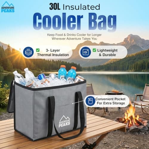 ADVENTURE PEAKS Cooler Bag Insulated Lunch Bag 30 Litres - Leak Resistant Cool Box With Handle Shoulder Straps & Pocket - Thermal Cool Bags For Food and Drink Picnic Camping Beach Travel BBQ — view 2