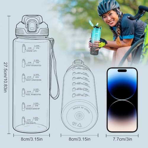 SEASEVEN Sports 1L Water Bottle with Straw for Gym,Office(Green-Purple) — view 5