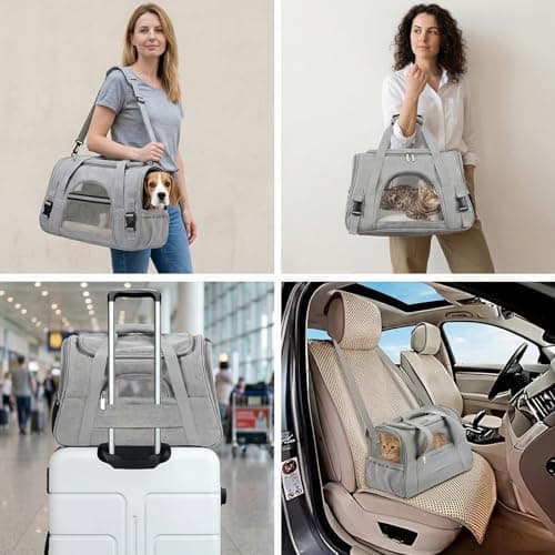 Cat Carrier - Portable Soft Sided Pets Dog Travel Carriers with Water Bowl, Portable Foldable Cat Bag with Cozy Mat & Shoulder Strap Multi-Entrance Mesh Window for Small-Medium Cats Dogs Puppies, Grey — view 4