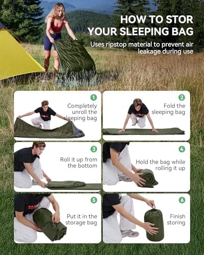 Warmiehomy Sleeping Bag for Adults, 3 Seasons Ultralight Rectangular Sleeping Bags with Snug Drawcord Hoood, Warm Camping Quilt with 2 Pull Tab Zipper for Hiking, Fishing, Backpacking(Army Green) — view 4