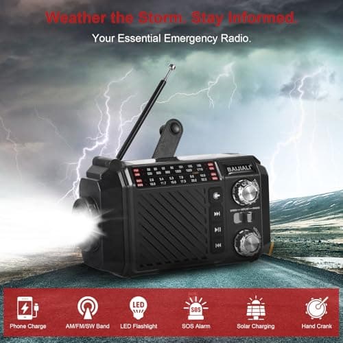Emergency Radio with Solar, Hand Crank & USB-C Charging 2600mAh Battery — view 3