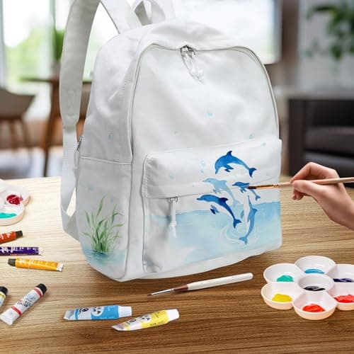 Zicac Unisex White Canvas Backpack DIY 15.6" Laptop Large Casual Rucksack — view 2