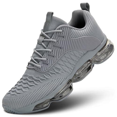 Men's Air Cushion Running Shoes Fashion Sneakers Non Slip Workout Casual Sport Cross Trainers Gym Training Comfortable Walking Shoes Grey