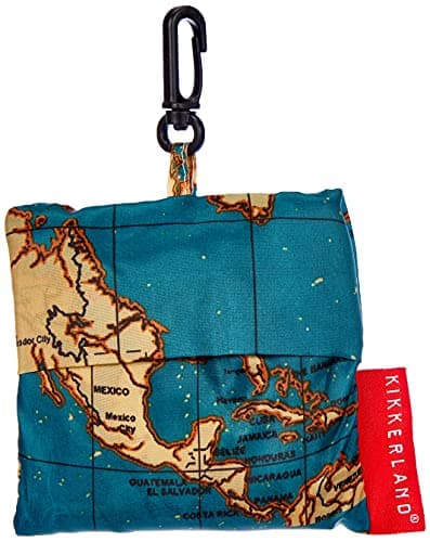 Kikkerland Travel-Size Laundry Bag, World Map Design Heavy Duty Laundry Bag, Polyester, Built-in Pouch, Inner Loop and Carabineer, Multicolor 41cm x 56cm — view 5