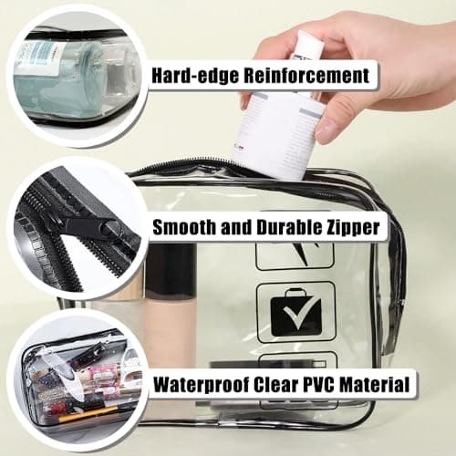 KINDOYO Clear Travel Toiletry Bag - Transparent Makeup Bag with Zippers Aeroplane Bags PVC Waterproof Cosmetic Bag Wash Bag Shower Bag Travel Accessories Bag for Women Men (Blue) — view 3