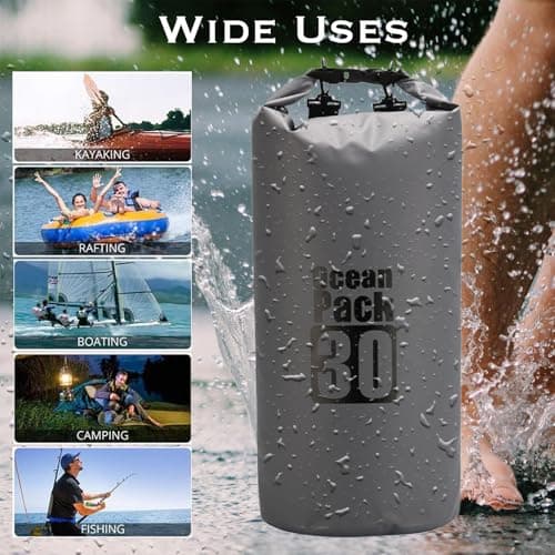 MORAINJAY 30L Grey Dry Bag,Waterproof Bag with Double Adjustable Shoulder Strap,Large Capacity Dry Sack 2L 5L 10L 15L 20L 30L for Outdoor Camping,Rafting,Swimming,Boating,Surfing — view 4