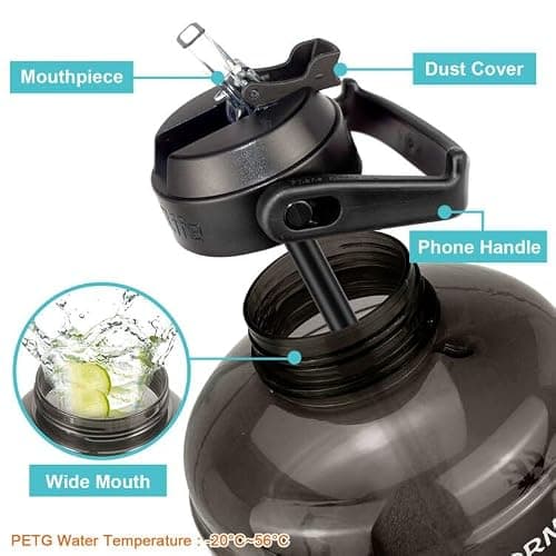 BuildLife Motivational Water Bottle 2.2L - Large Capacity Water Jug with Straw & Time Marker & BPA Free Ensure Enough Water-Drinking Throughout The Day (Black, 2.2L) — view 2