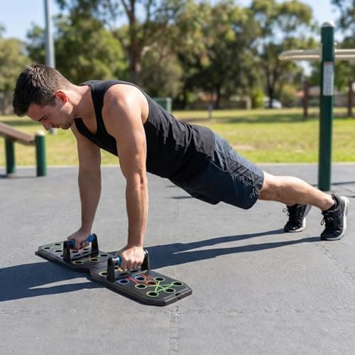 Push Up Board, Foldable Press-Up Board with Resistance Bands, Multi-Function Fitness Board for Chest, Arms, Shoulders, Home Gym Strength Training Equipment for Adult (Black, 20 IN 1 + resistance band) — view 3