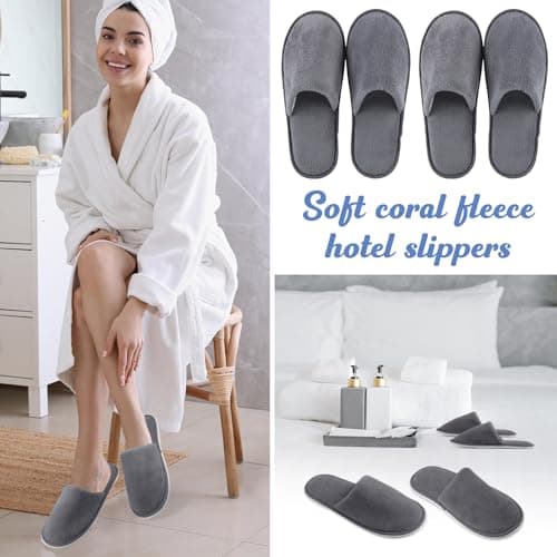 Defresit 10 Pairs of Towelling Hotel Slippers, Non-Disposable Deluxe Closed Toe Spa Slippers, Washable and Foldable Winter Slipper s for Spa, Party Guest and Travel(Grey) — view 5
