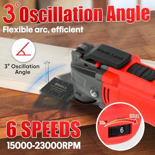 SHALL Oscillating Tool, 300W Oscillating Multitool Kit with 3° Oscillation Angle, Quick Change & Kickback Protection, 6 Variable Speeds, Auxiliary Handle, 40 Pcs Saw Accessories — view 2