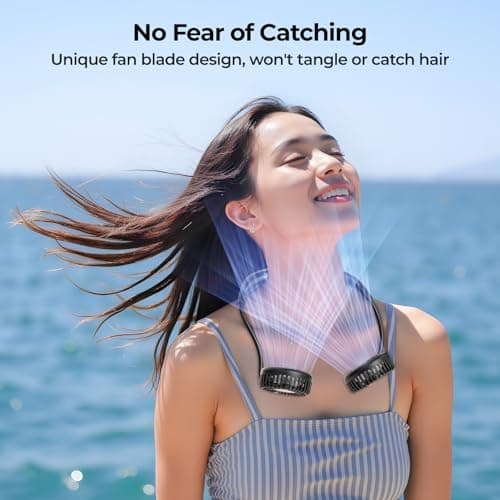 Amacool Neck Fan Battery Operated Neckband Fan 3-Speed Hand-Free Wearable Lightweight Personal USB Fan for Hot Flashes Home Office Travel Outdoor Sports — view 5