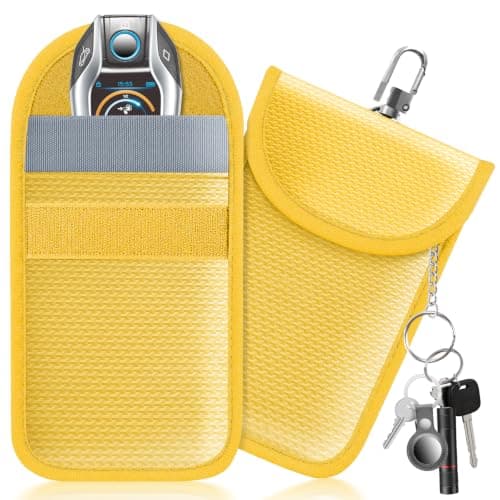 lanpard Faraday Pouch for car Keys,2 Pack Faraday Bag | Key Signal Blocking Pouch | Keyless Entry Keys Case | RFID Blocker Bag for Car Security,Anti-Theft Remote Entry Keyless Protect Yellow,M