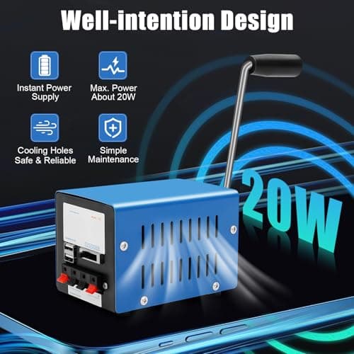 Hand Crank Generator 20W, Portable Emergency Manual Power Station, Blue — view 3