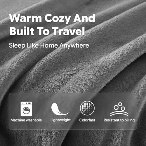 JAJALUYA Travel Blanket, Soft 2-in-1 Airplane Blanket, 65x40 Inches, Travel Essentials Car Blanket with Luggage Sleeve & Backpack Clip (Light Grey) — view 5