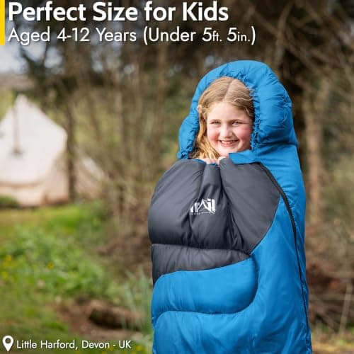 Trail Kids Sleeping Bag Mummy Shape 3 Season Camping 300gsm Boys Girls with Lightweight Rucksack Bag (Blue) — view 2