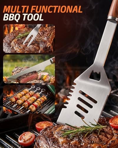 BBQ Tools Set for Dad, 17Pcs Stainless Steel Grill Accessories with Heat-Resistant Handles & Portable Case, BBQ Utensils for Outdoor Cooking, Camping, Travel, Gift for Birthday, Father’s Day — view 3
