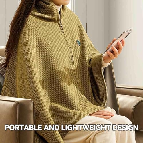 150 * 80cm 3 Gears Portable Heated Blanket, Cordless Heated Blanket, Portable Heated Shawl, USB Heated Blankets, Heated Wearable Blankets, for Women Girl Family Lovers (Green) — view 3