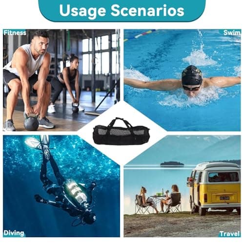 96x32cm/37.8x12.6in Diving Net Bag, Large Capacity Mesh Dive Bag Extra Large Mesh Travel Bag Snorkeling Equipment Mesh Storage Bag Snorkel Gear Mesh Travel Bag with Handle for Beach Pool — view 5