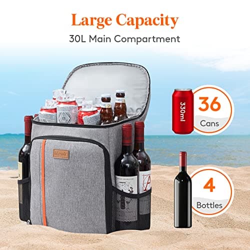 Lifewit 36 Cans Backpack Cooler Waterproof Insulated Soft Lunch Backpack Lightweight Leakproof Cooler Bag for Men Women Adults for Work Picnics Beach Camping Travel Outdoor Activities, Grey — view 2